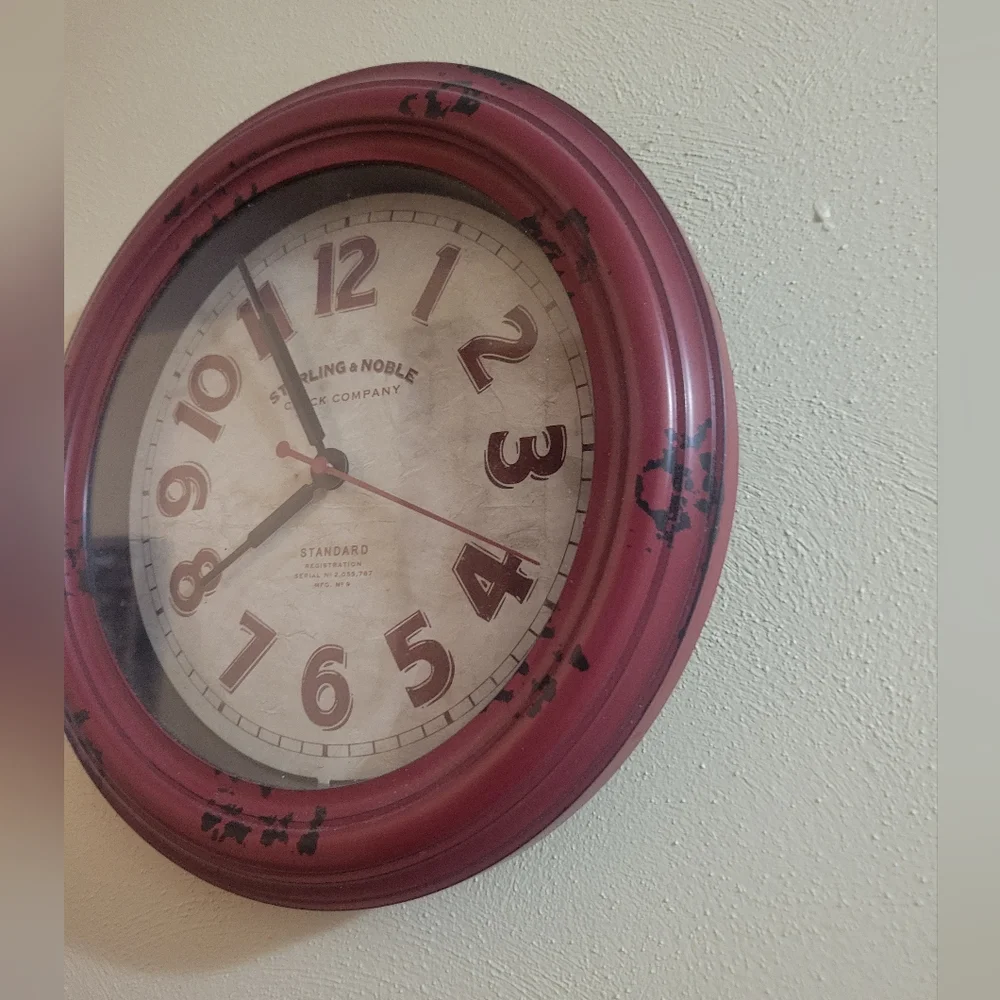 Sterling & Noble Clock Co Red Vintage-Style Wall Clock Rustic Retro